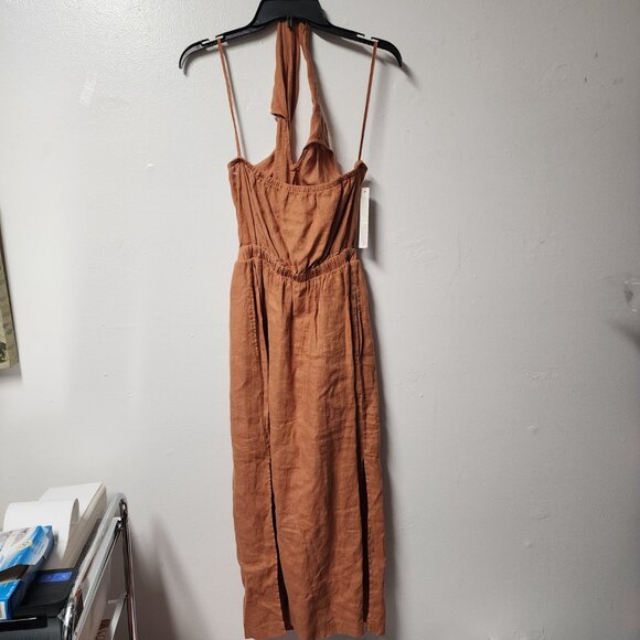 Cloth & Stone burnt orange linen halter maxidress XSmall NWT Summer Concert - Picture 3 of 10